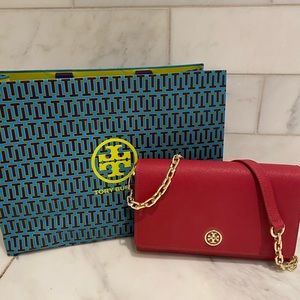 Tory Burch Emerson Chain Wallet in Red